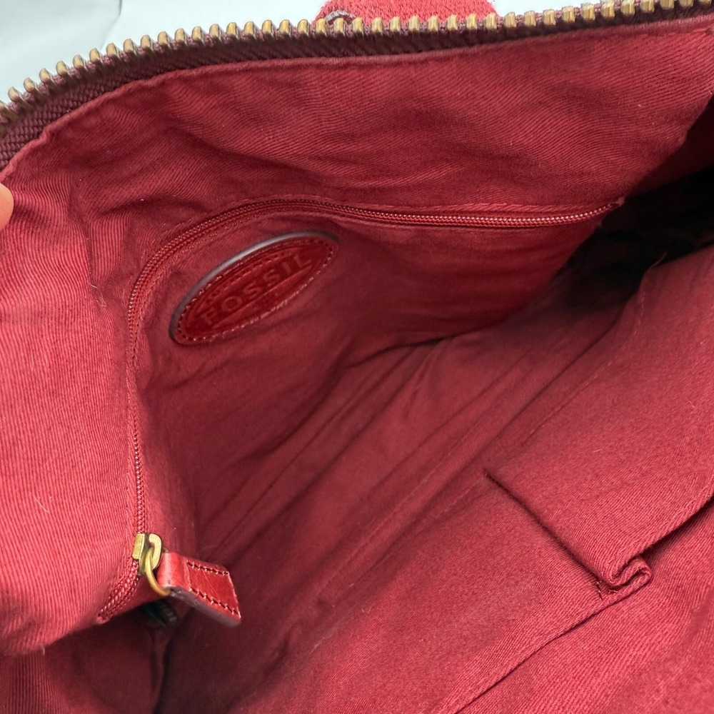 Fossil Crossbody Bag Red Leather Boho Classic‎ Small Duffle Satchel Adjustable - Picture 12 of 16